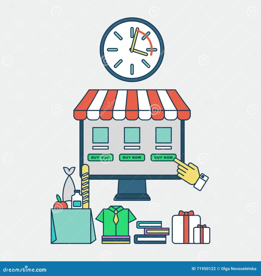 Picture of: Online Shopping Saving of Time Stock Vector – Illustration of