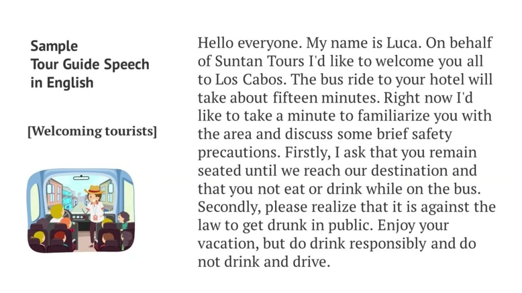 Picture of: Welcoming Tourists  English for Tour Guides  Sample Tour Guide Speech  #englishforwork #tourguides